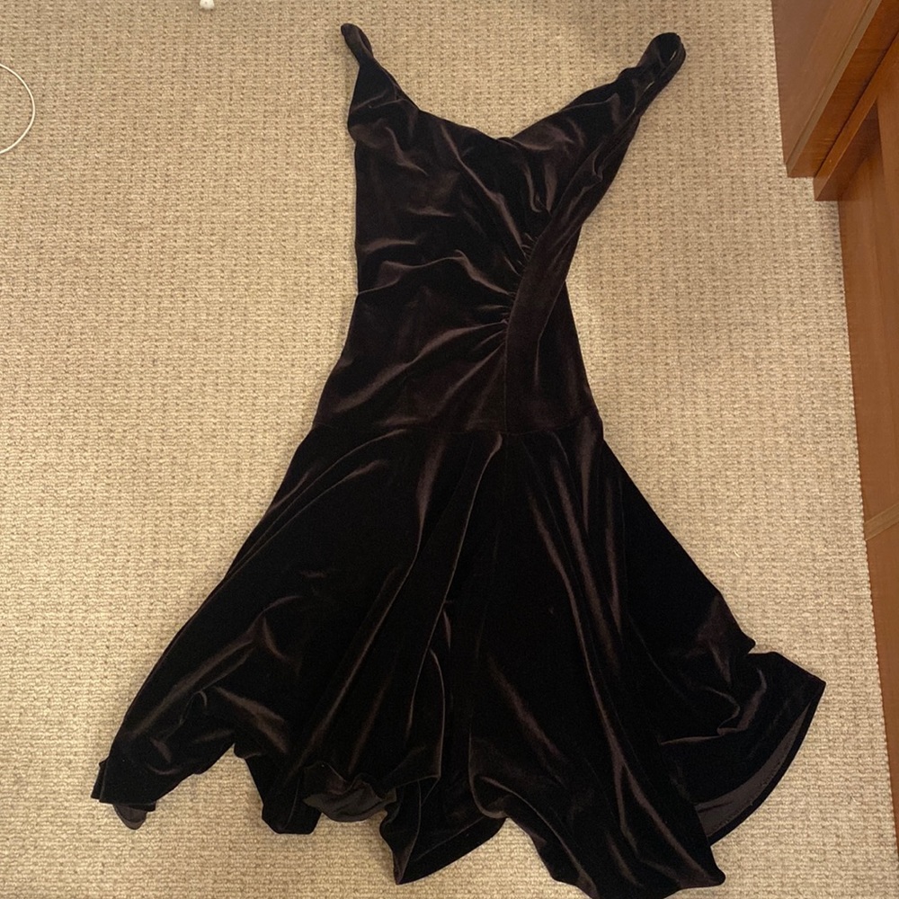 Aqua chocolate brown velvet ballroom or occasion midi dress
